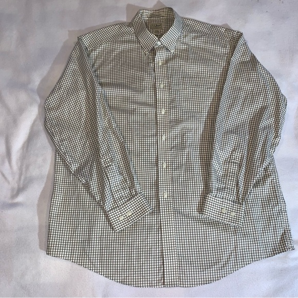 LL Bean Wrinkle Resistant Check Plaid Shirt Men’s XL White Brown Button Down - Picture 1 of 7